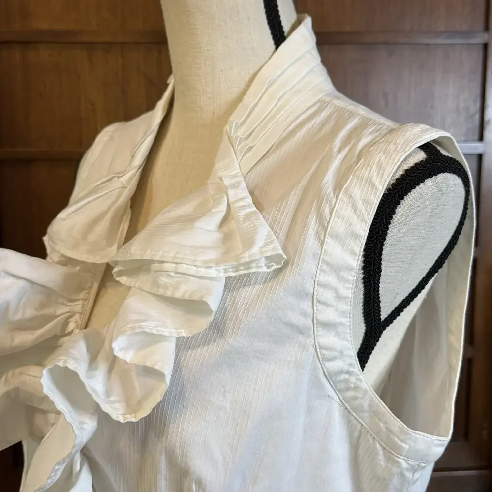 VTG ARMANI COLLEZIONI Women’s Sleeveless Ruffle Casual Formal Cream Shirt 10 - Picture 3 of 13